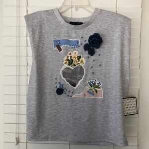 On 12th T Shirt Top Sleeveless Embellished SZ M Gray Blue NWT